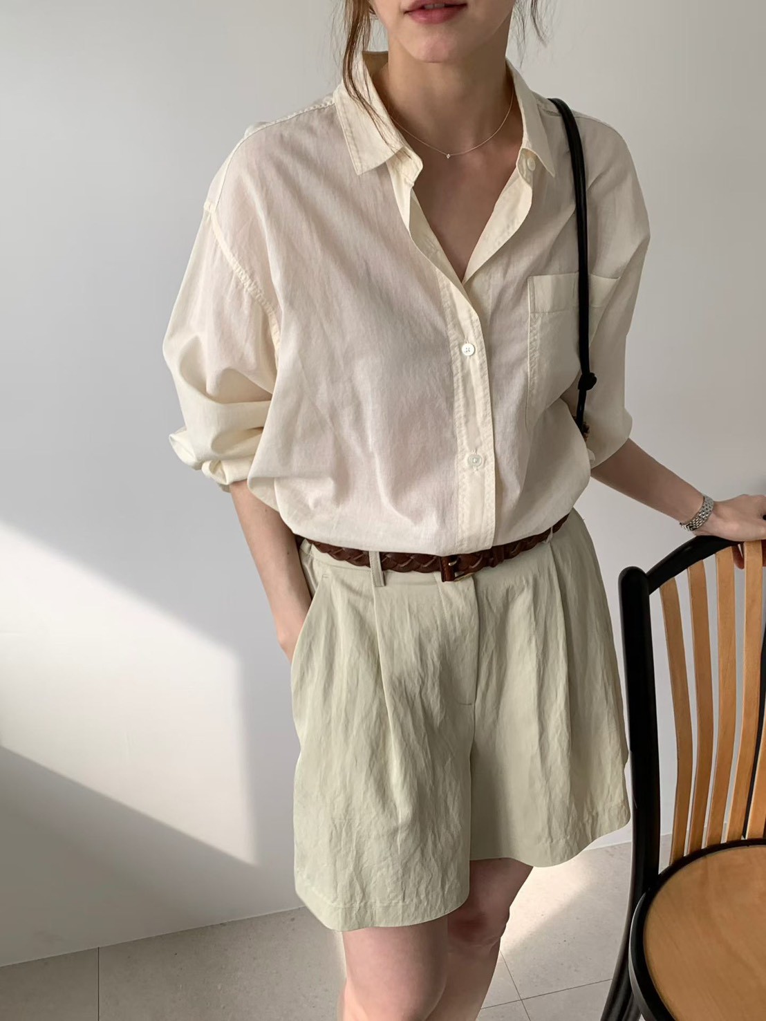 B35.舒適俏皮壓褶短褲