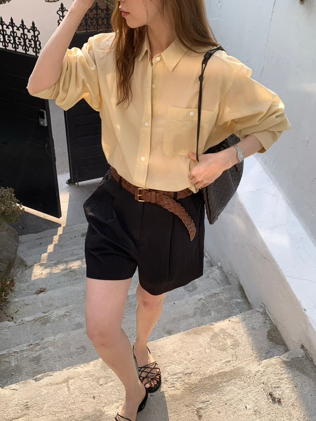 B35.舒適俏皮壓褶短褲