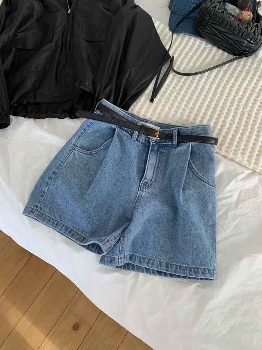 A79.夏日必備打褶牛仔短褲