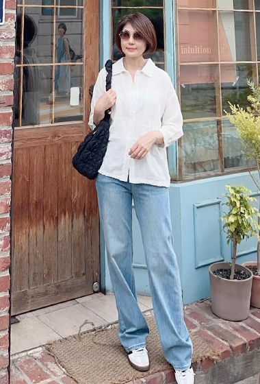 韓國長腿軟布料直筒牛仔褲