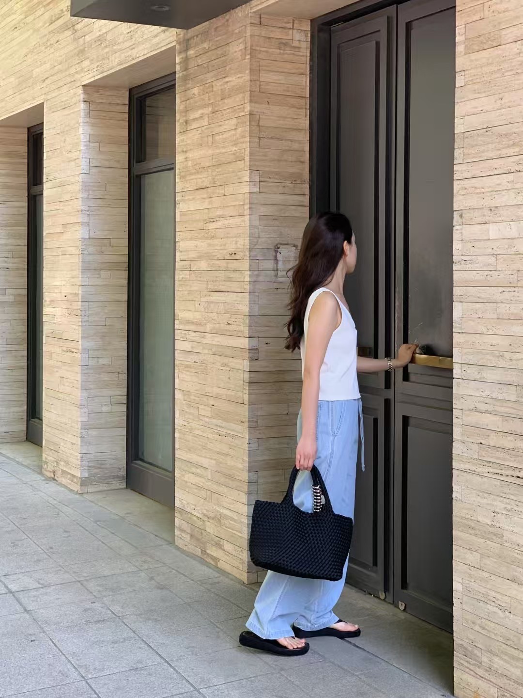 A60.清爽家棉質綁帶休閒牛仔褲