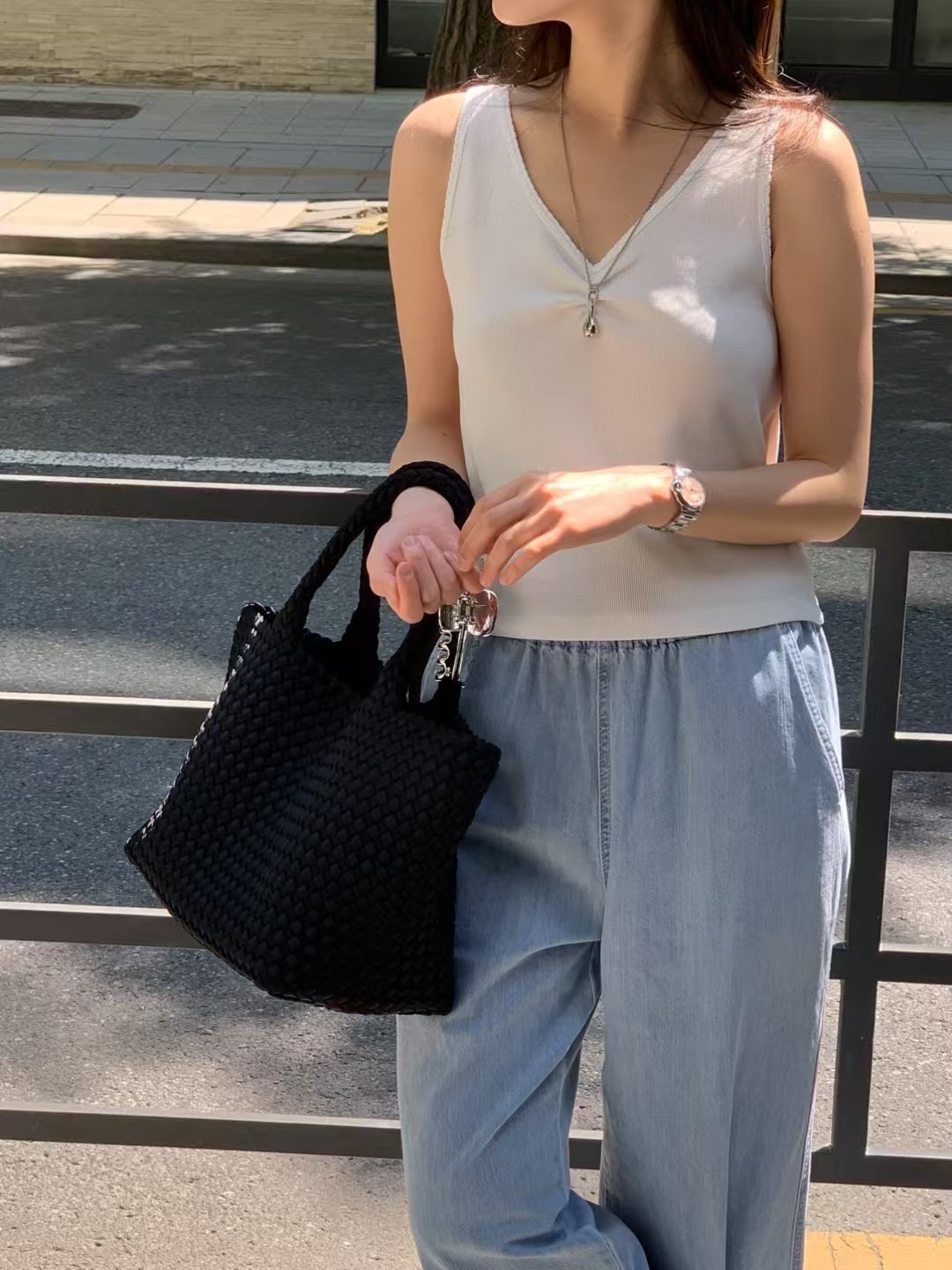A60.清爽家棉質綁帶休閒牛仔褲