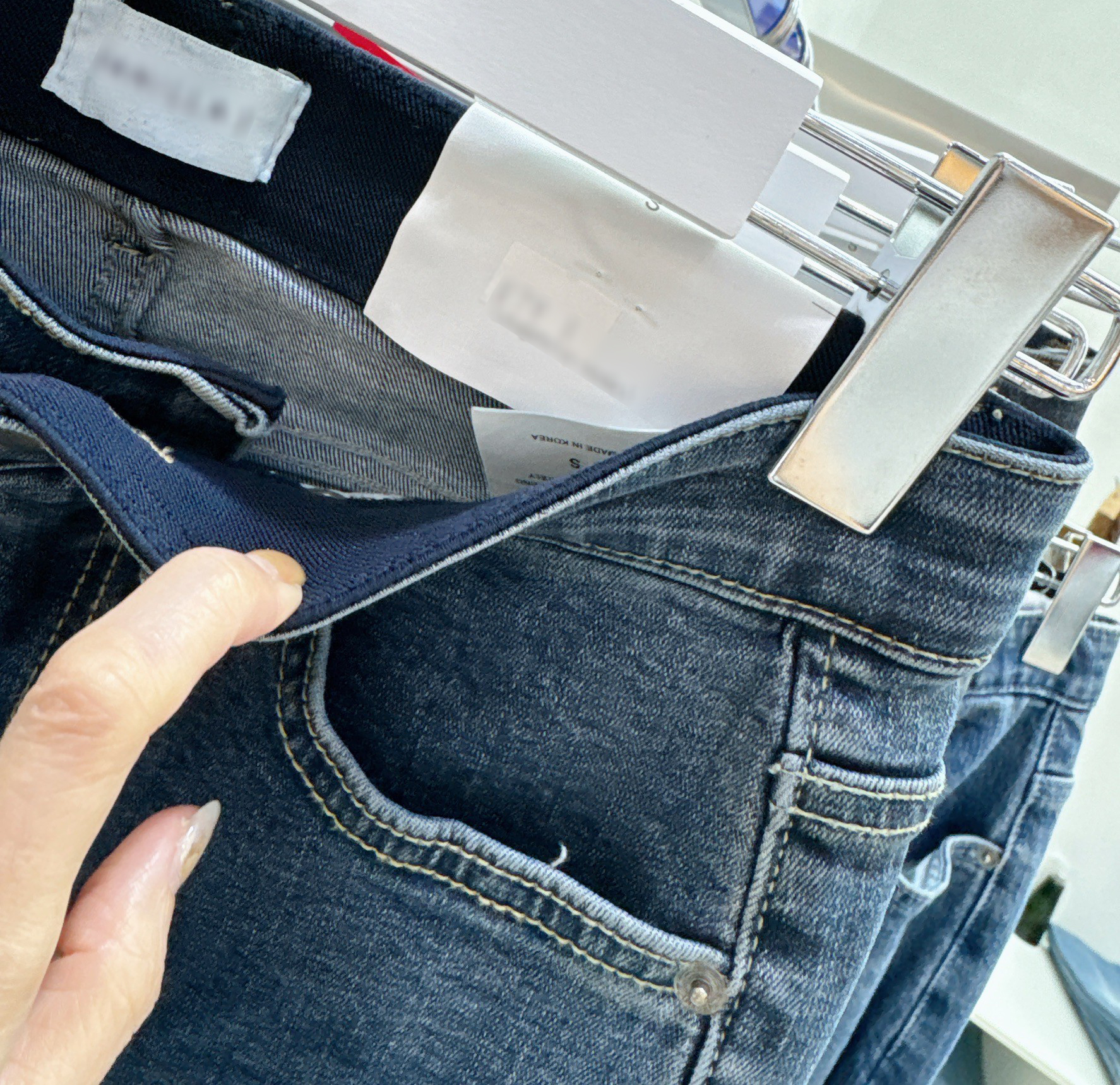 韓國彈性內鬆緊腰法棍牛仔褲