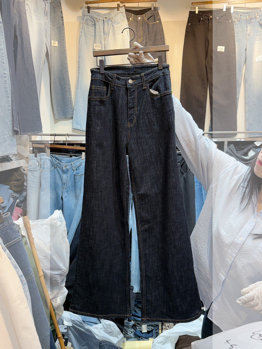 綠繡線復古柔軟彈性喇叭褲