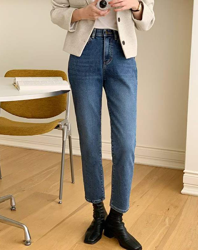 B21.顯瘦保暖內磨毛錐型牛仔褲