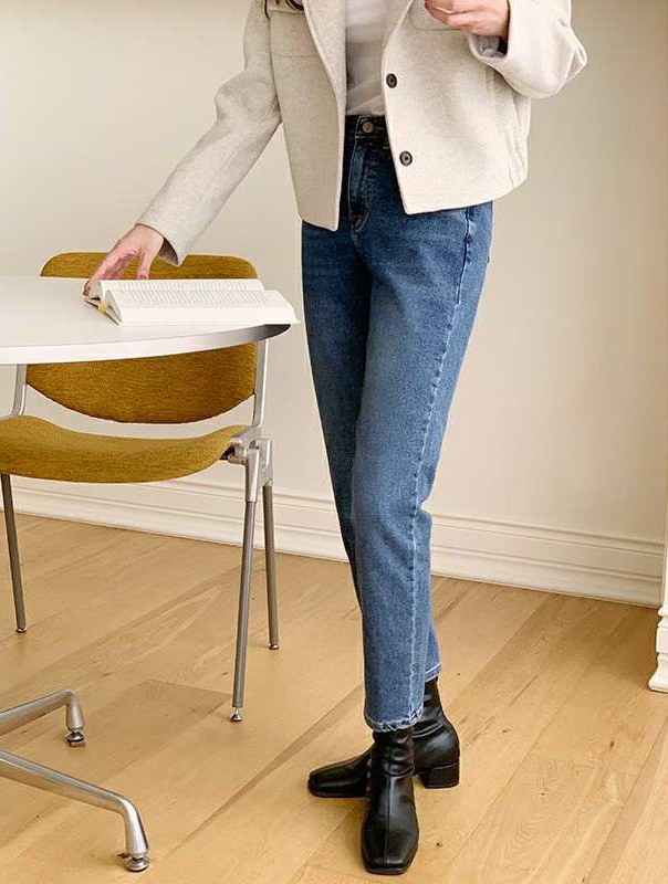 B21.顯瘦保暖內磨毛錐型牛仔褲