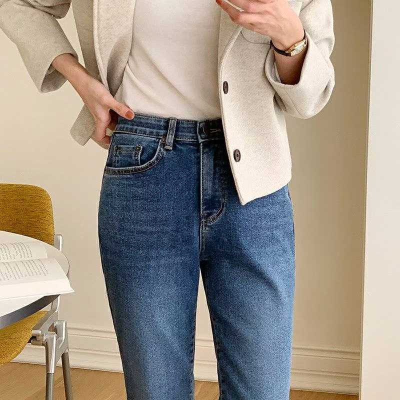 B21.顯瘦保暖內磨毛錐型牛仔褲