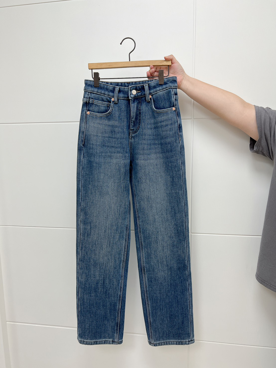 B02.彩色布標保暖顯瘦厚刷毛牛仔褲