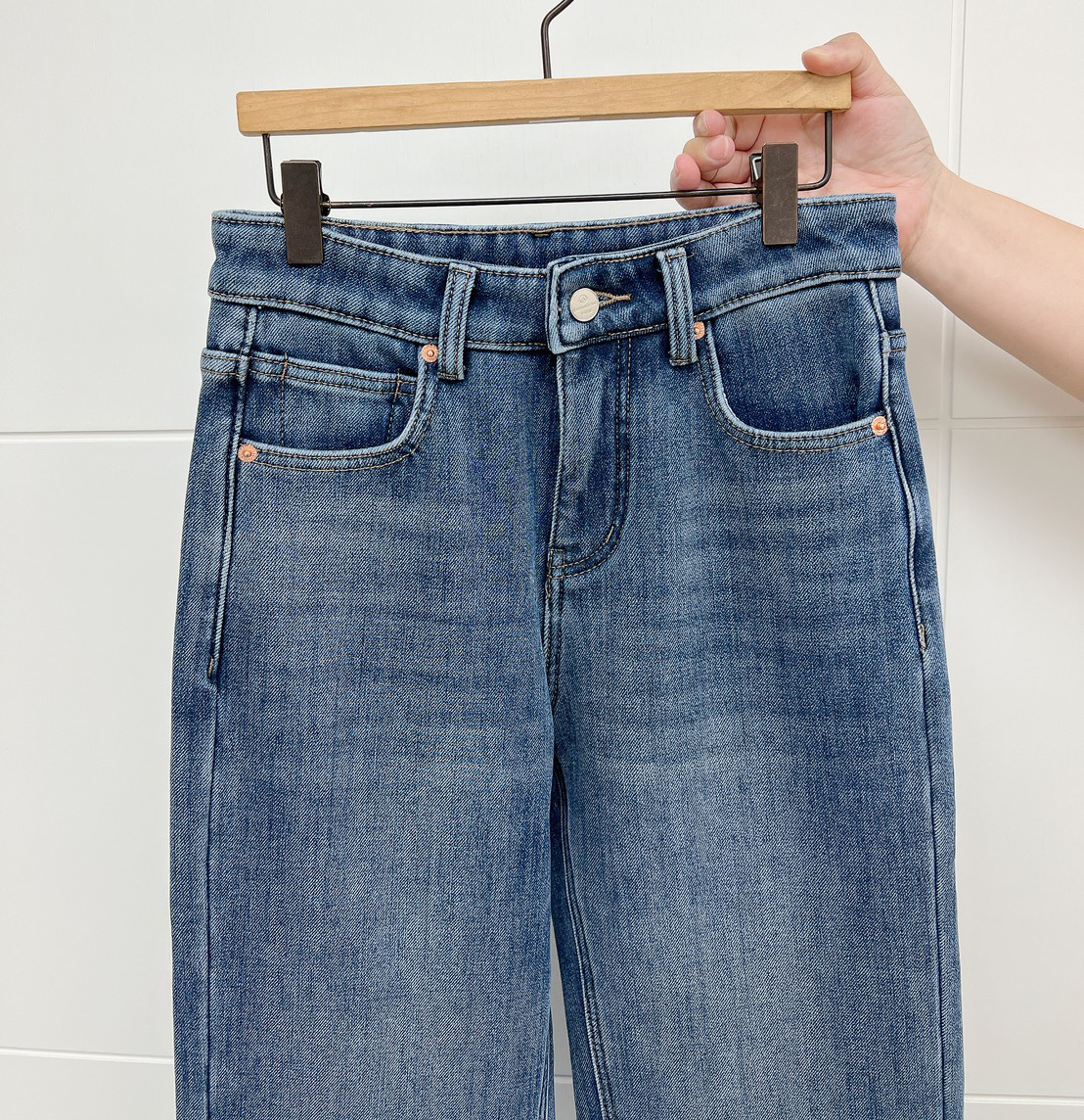 B02.彩色布標保暖顯瘦厚刷毛牛仔褲