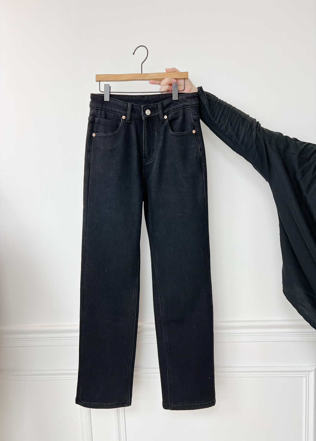 A31.彩色布標深藍保暖顯瘦厚刷毛牛仔褲