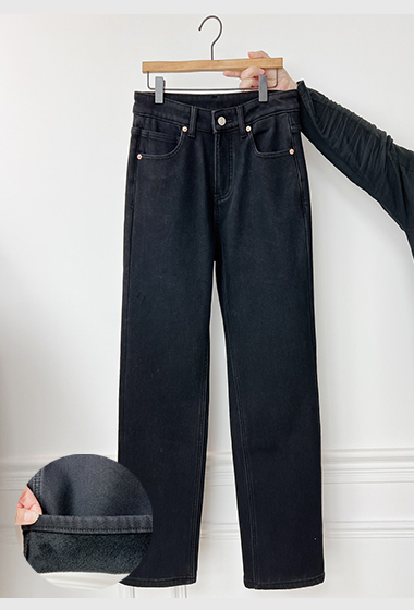 A31.彩色布標深藍保暖顯瘦厚刷毛牛仔褲