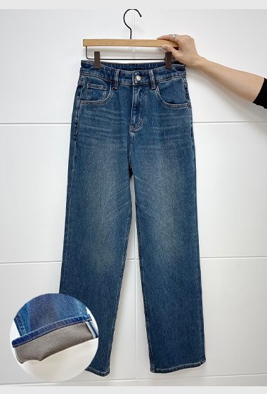 A01.冬日內刷毛直筒四面彈牛仔褲