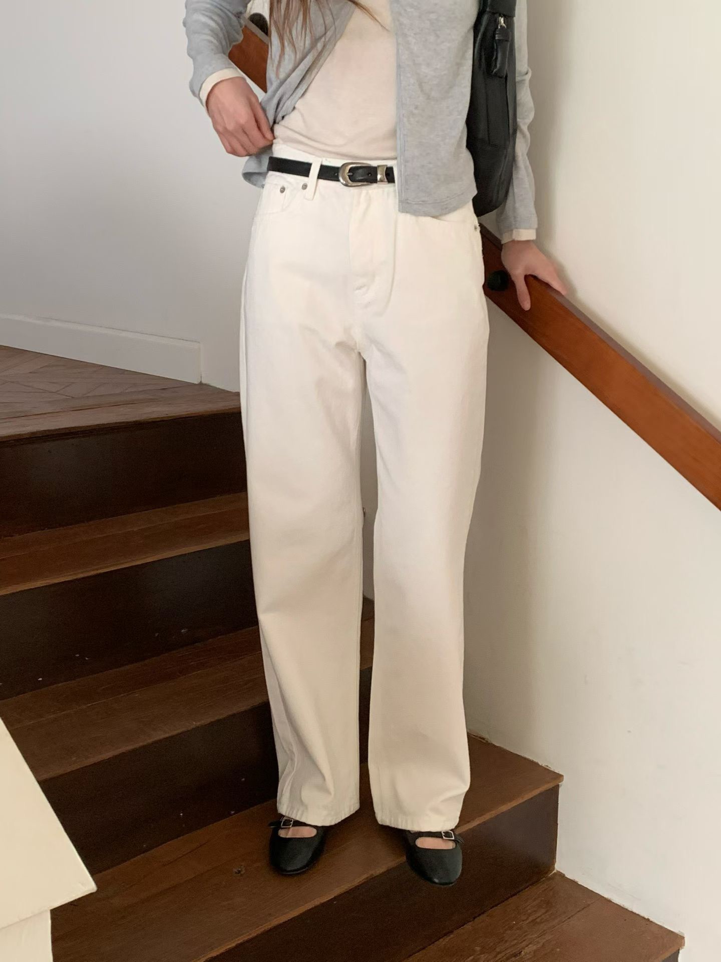 A66.氣質冬日內磨毛白色長褲