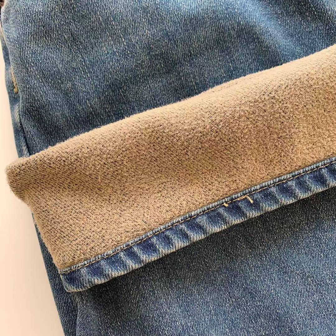 B68.時尚保暖剪接前移內刷毛牛仔褲