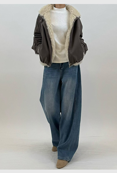 B70.率性保暖四面彈內刷毛牛仔寬褲