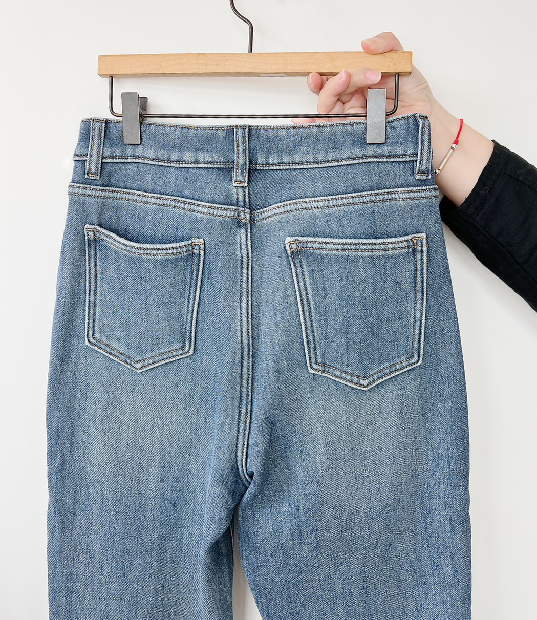 A30.簡約暖意刷色內絨毛牛仔褲