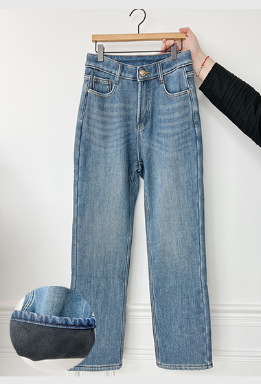 A30.簡約暖意刷色內絨毛牛仔褲