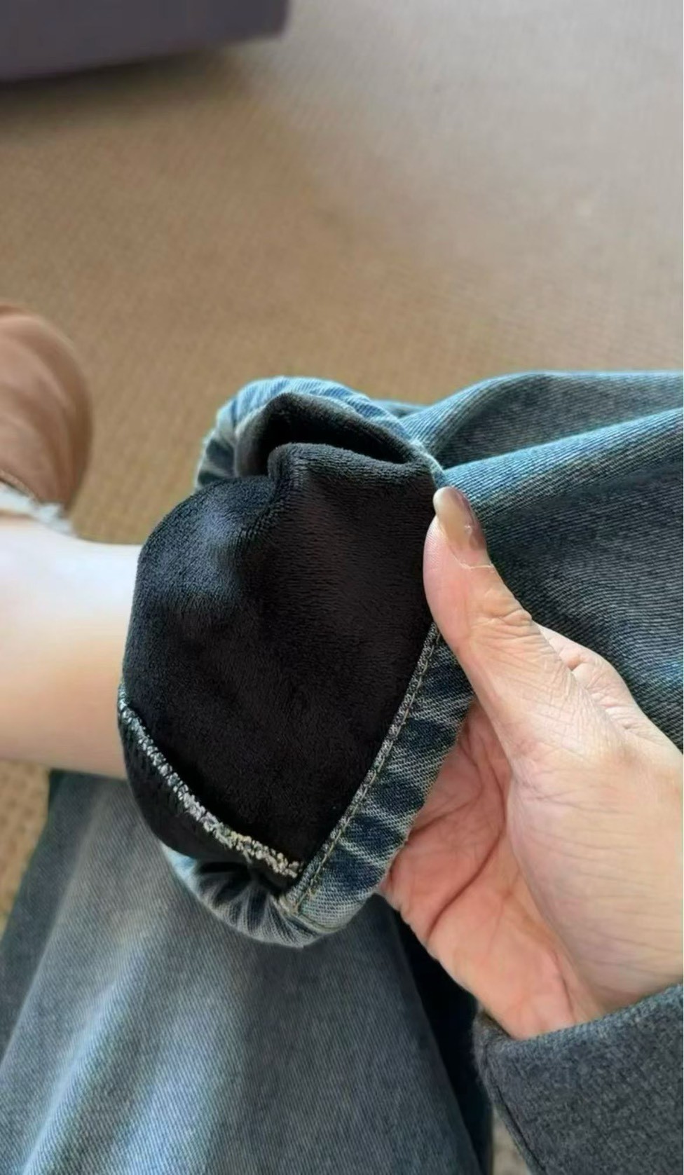 A18.漂亮水洗內鋪貂毛牛仔褲