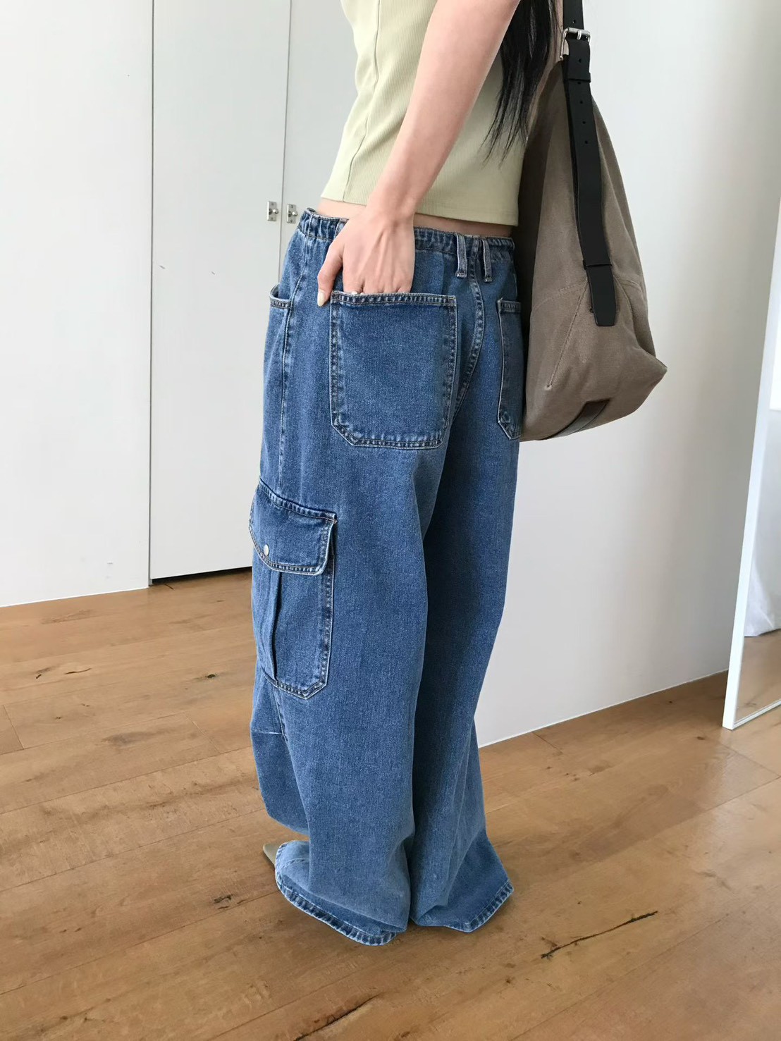 B86.小V家率性牛仔工裝褲