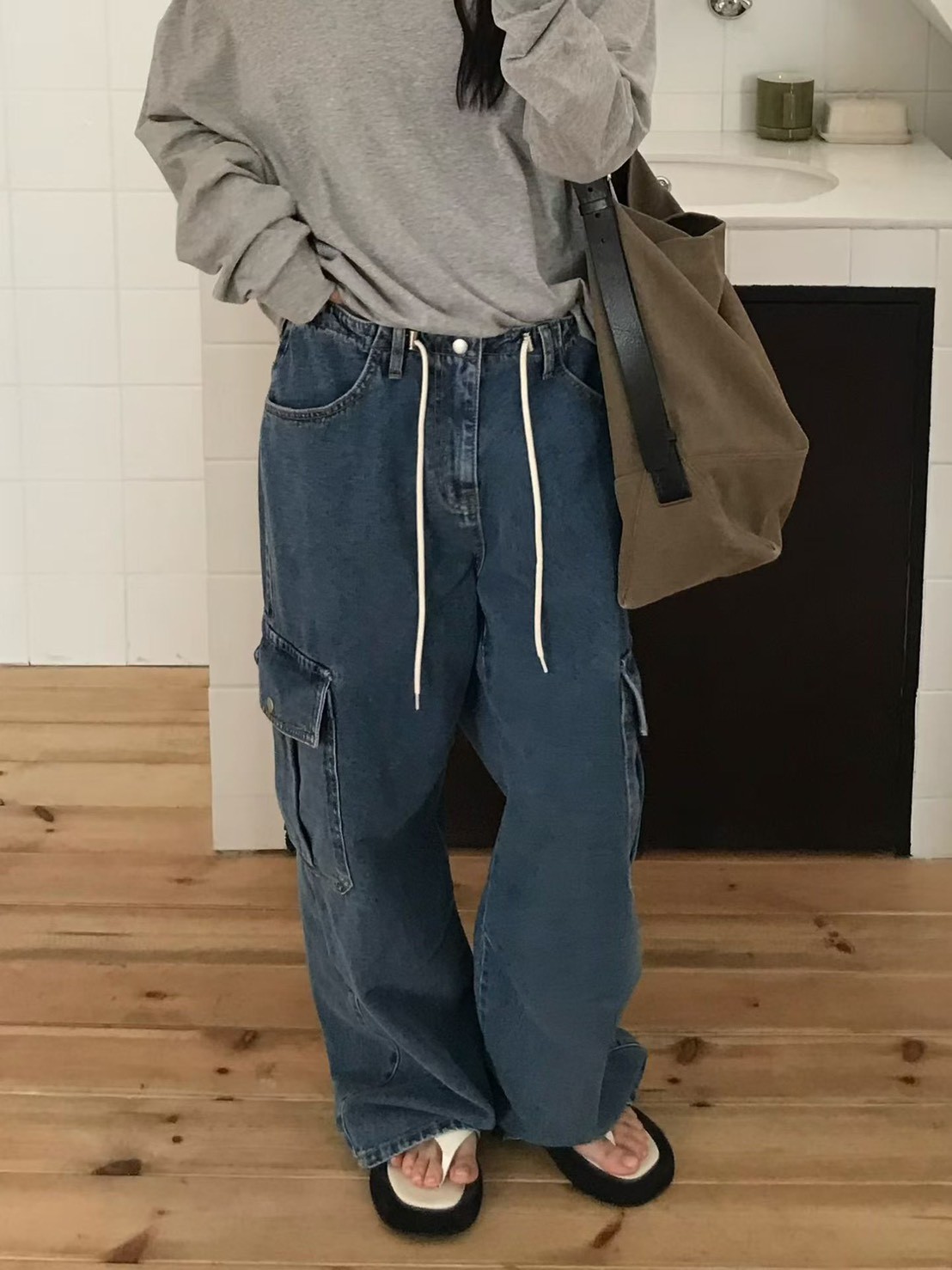 B86.小V家率性牛仔工裝褲