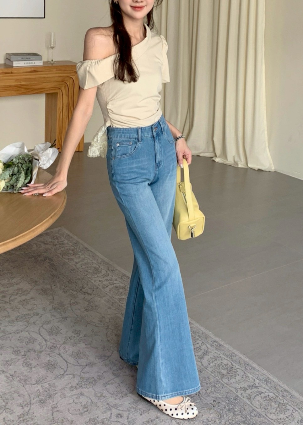 B14.唯美口袋山茶花牛仔褲