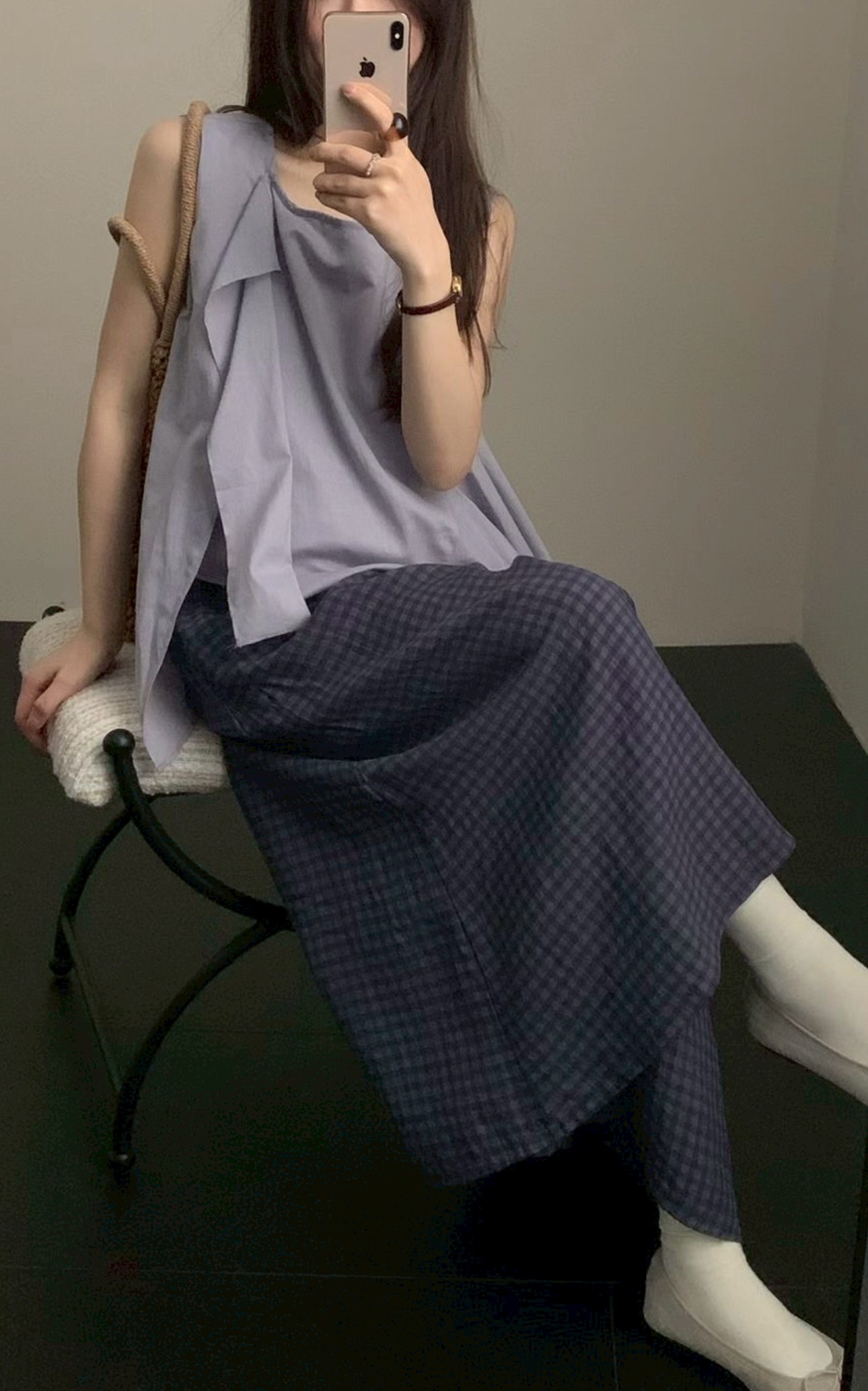 A29.日系亞麻小格子長裙