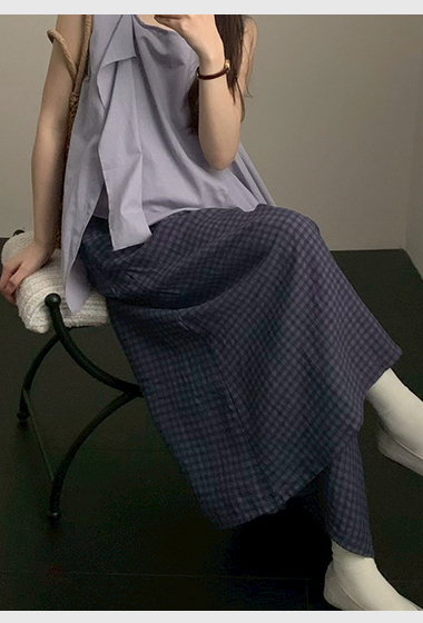 A29.日系亞麻小格子長裙