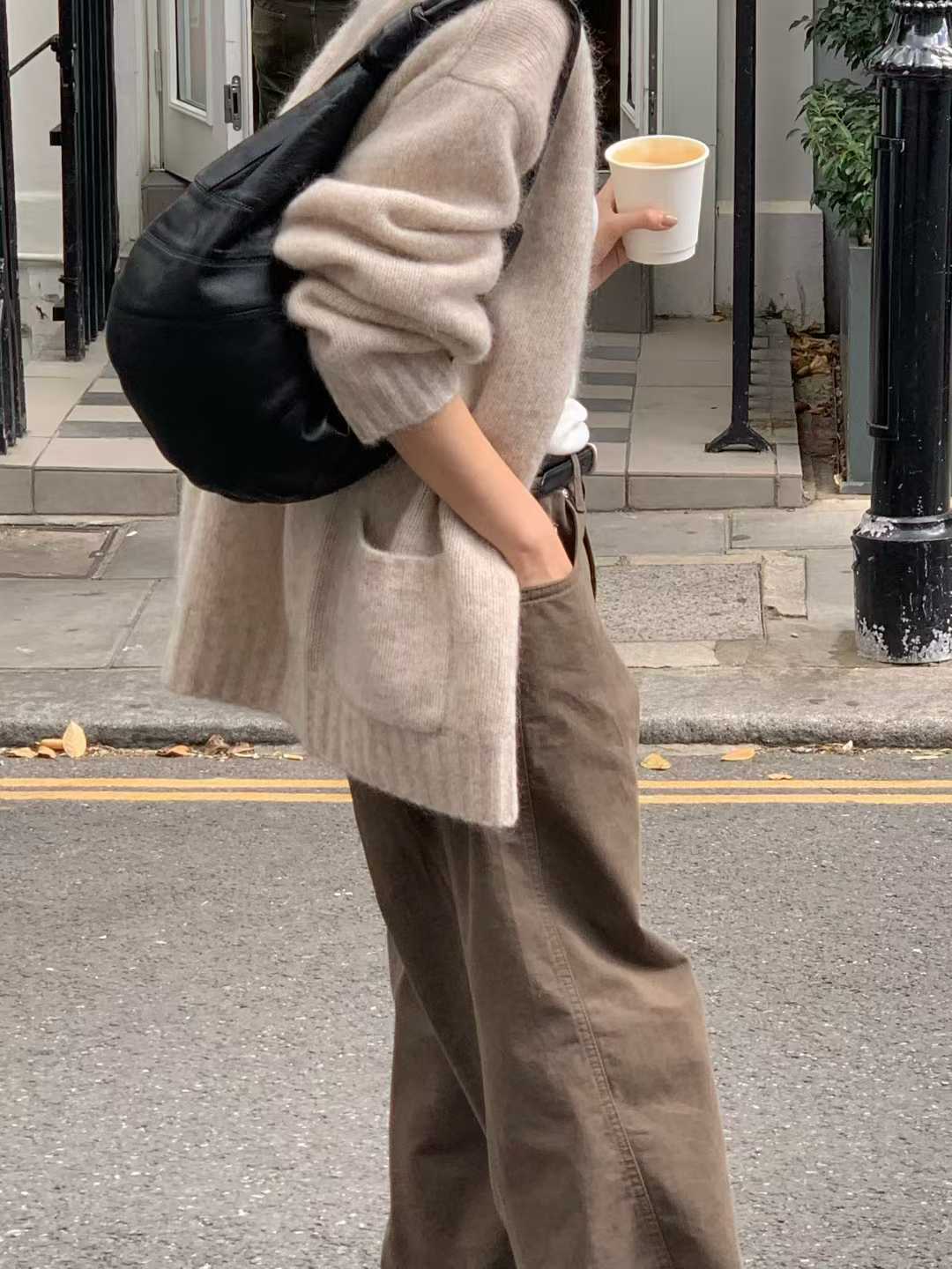 小V家造型側剪接工裝休閒褲