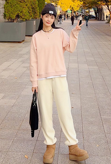 B111.可愛圈圈紗內刷毛縮口褲