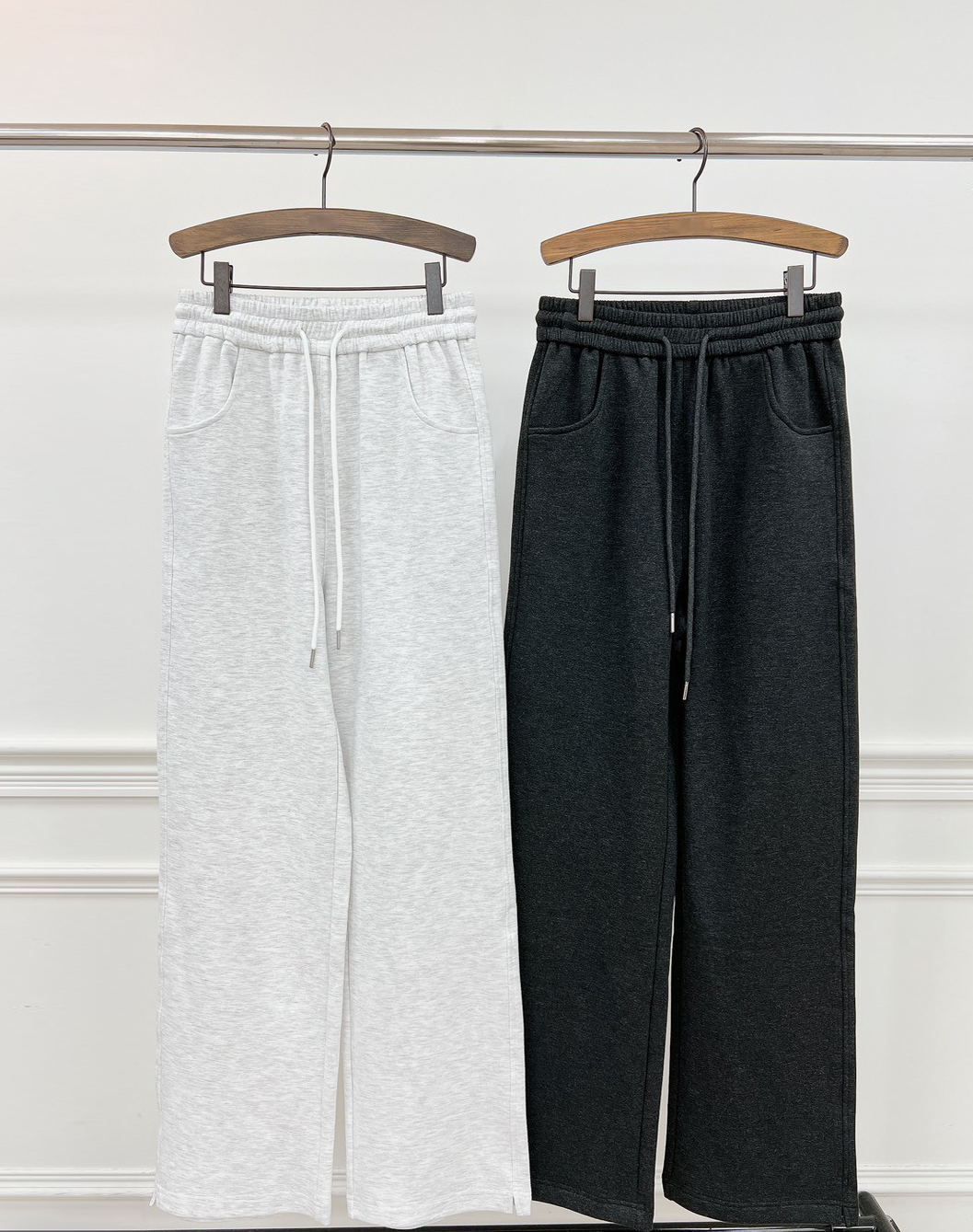 休閒內刷毛褲口小開衩天絲棉褲