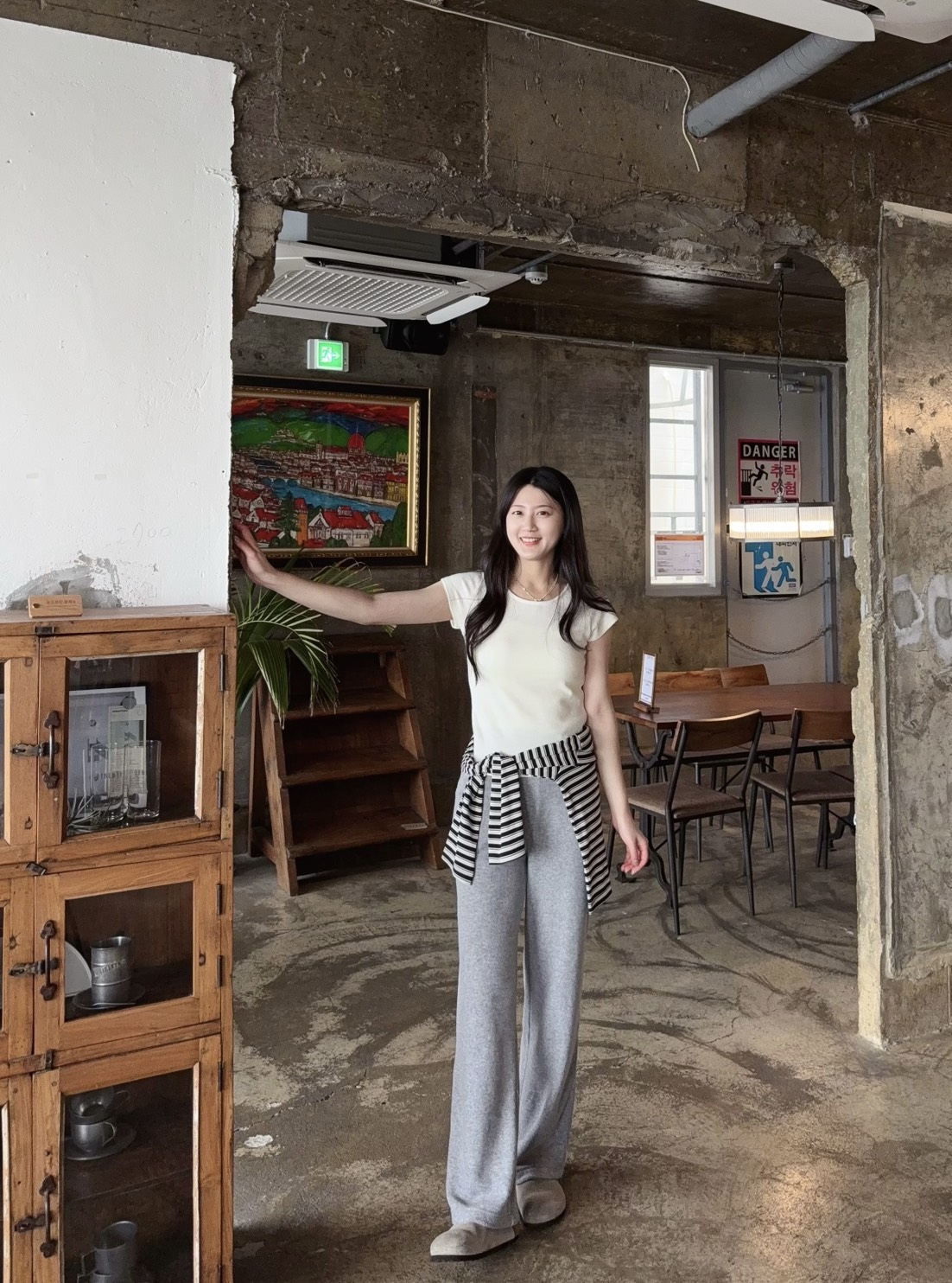 可愛圈圈紗內刷毛落地寬褲