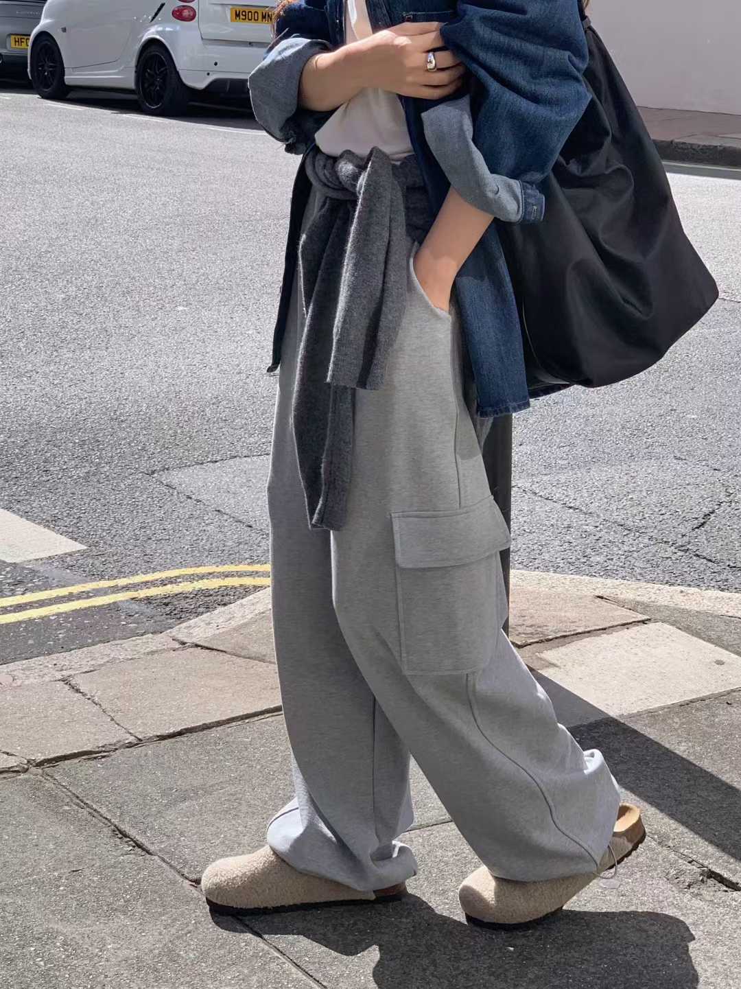 B11.小V家造型立體側口袋工裝長褲