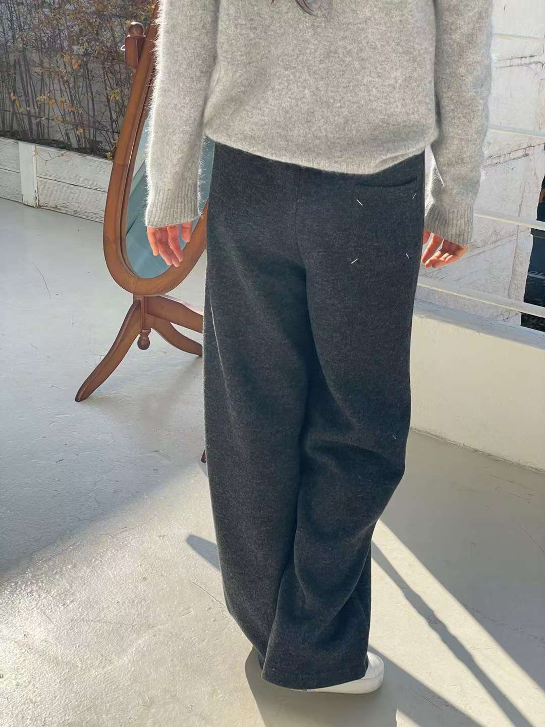 星星家拼接腰頭剪休閒寬褲