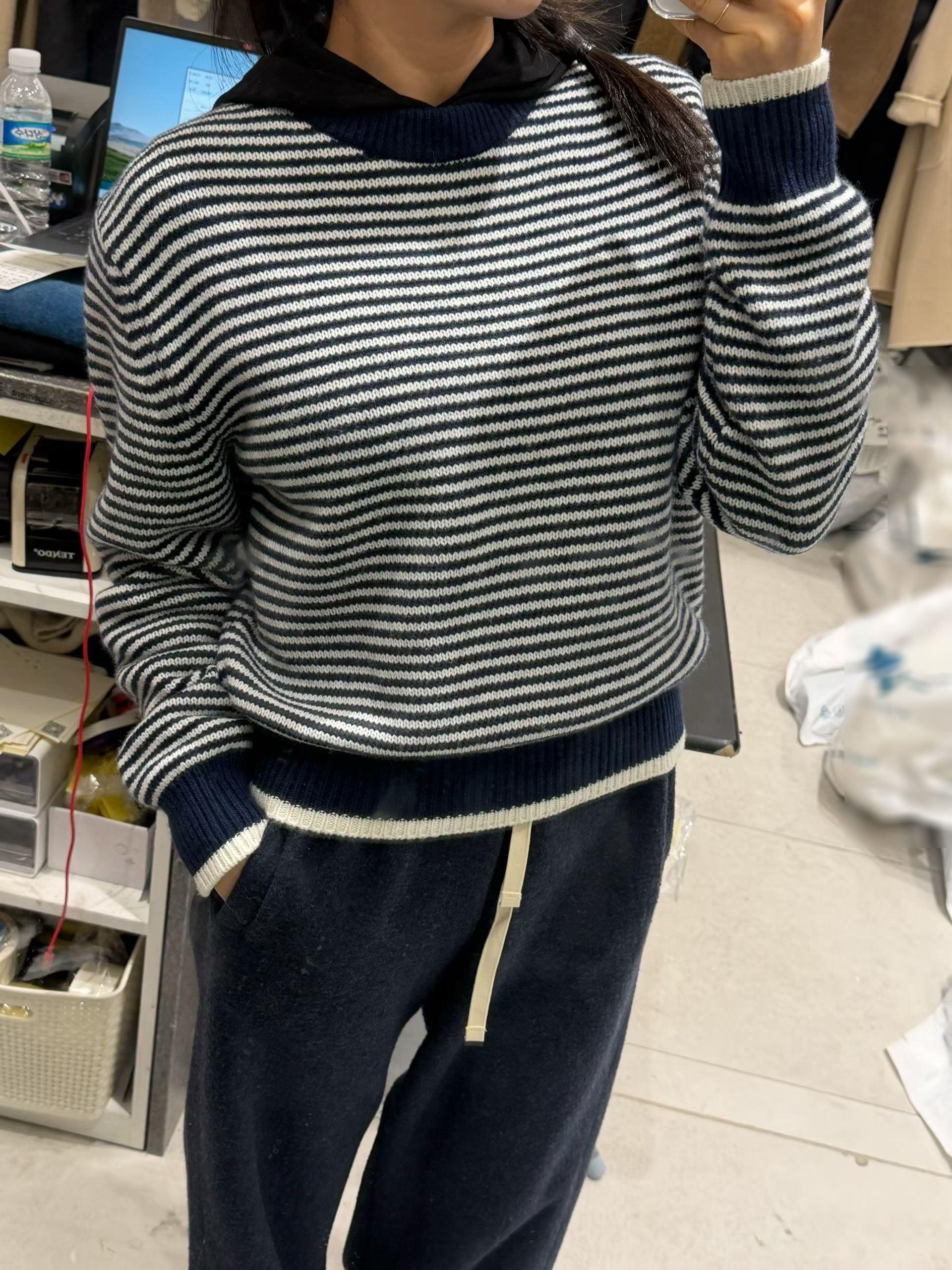 質感家冬日鬆緊腰毛呢長褲