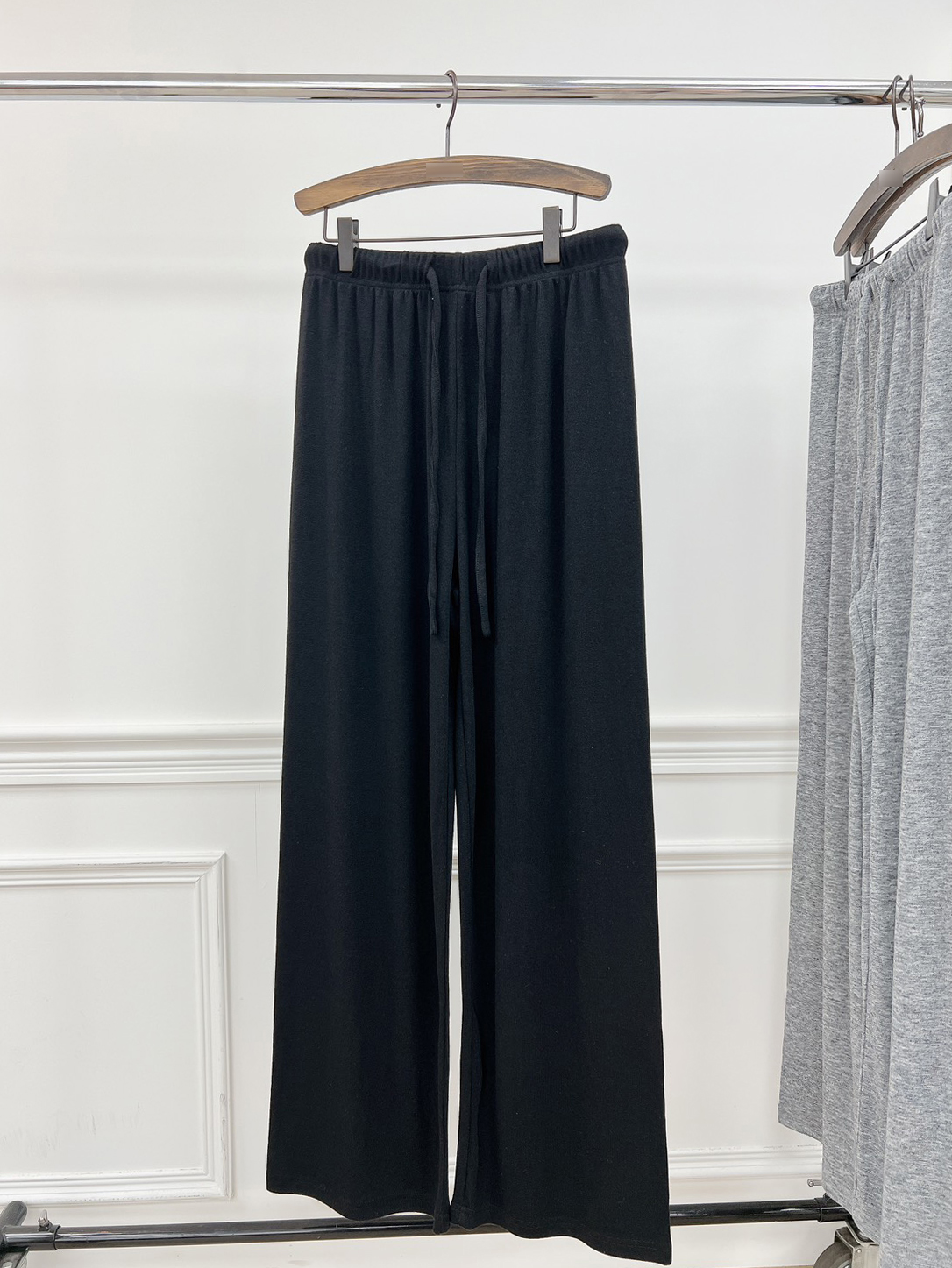 B114.灰階百搭磨毛彈性瘦瘦褲