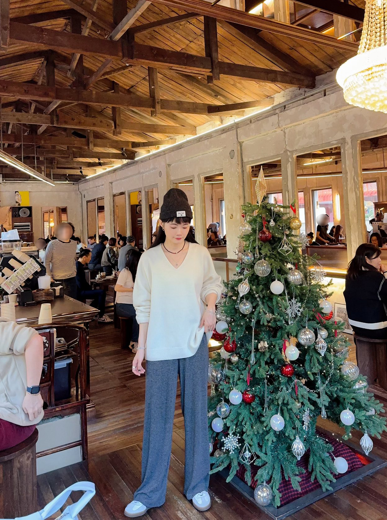 B114.灰階百搭磨毛彈性瘦瘦褲