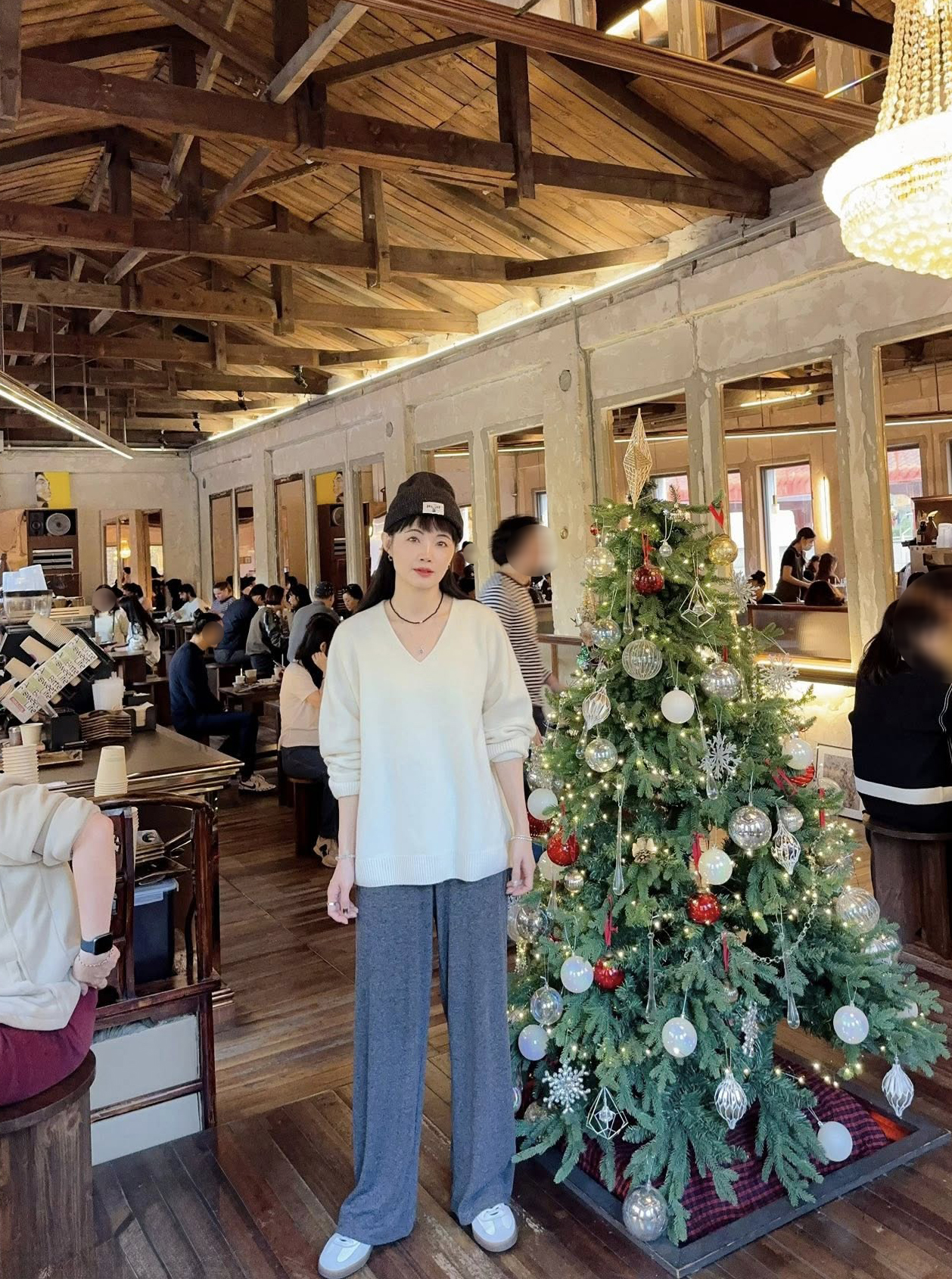 B114.灰階百搭磨毛彈性瘦瘦褲