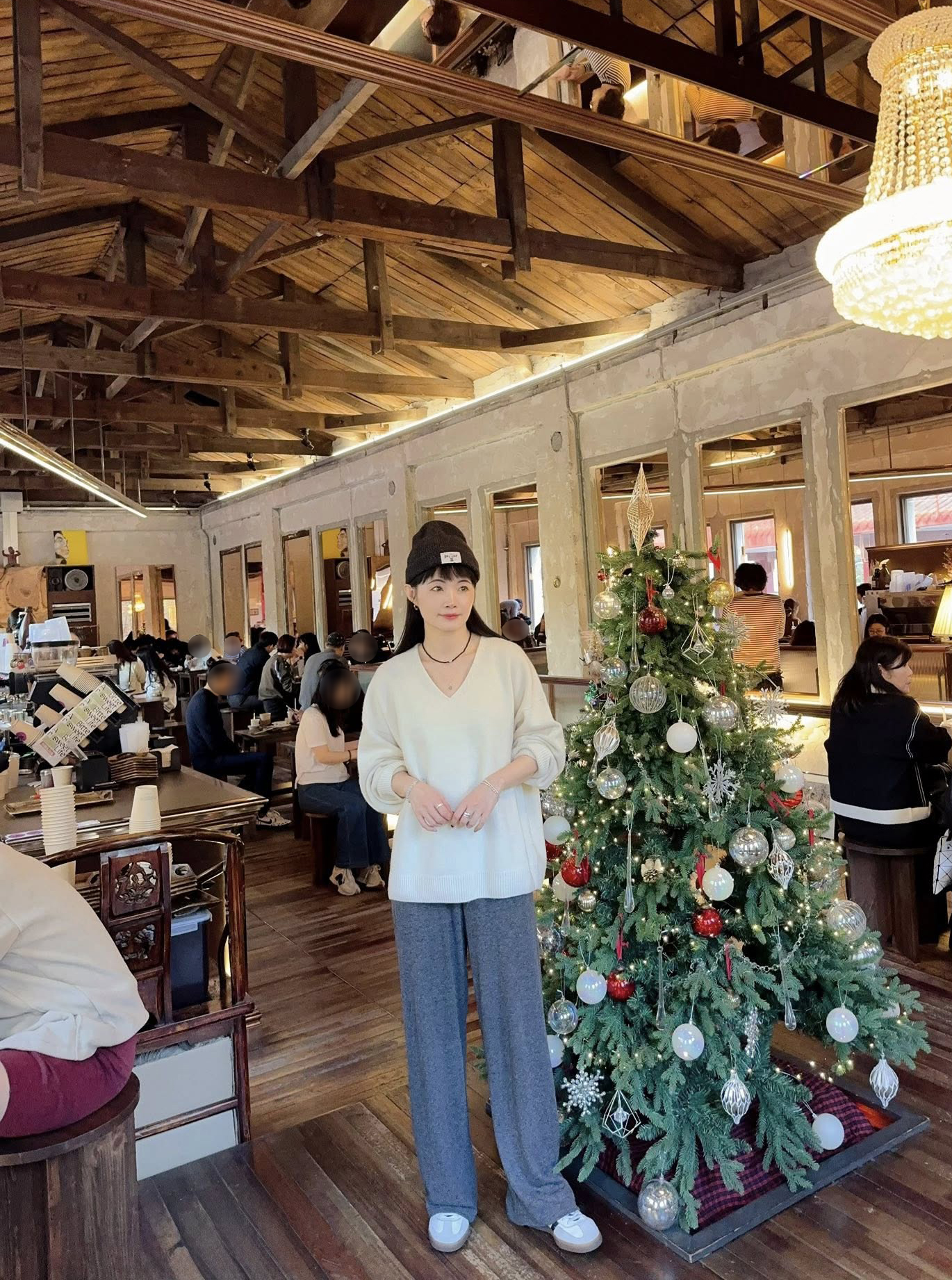 B114.灰階百搭磨毛彈性瘦瘦褲