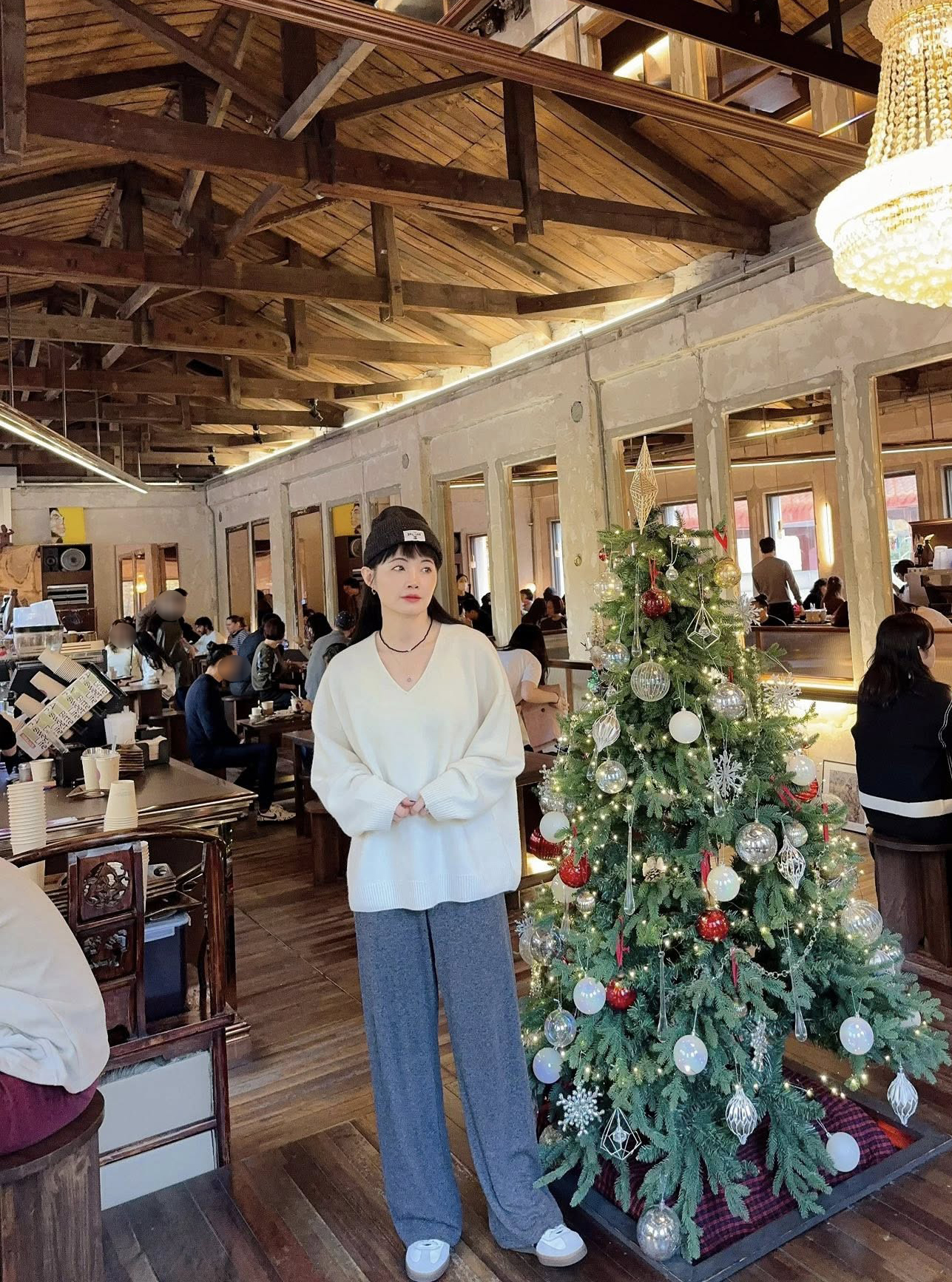 B114.灰階百搭磨毛彈性瘦瘦褲