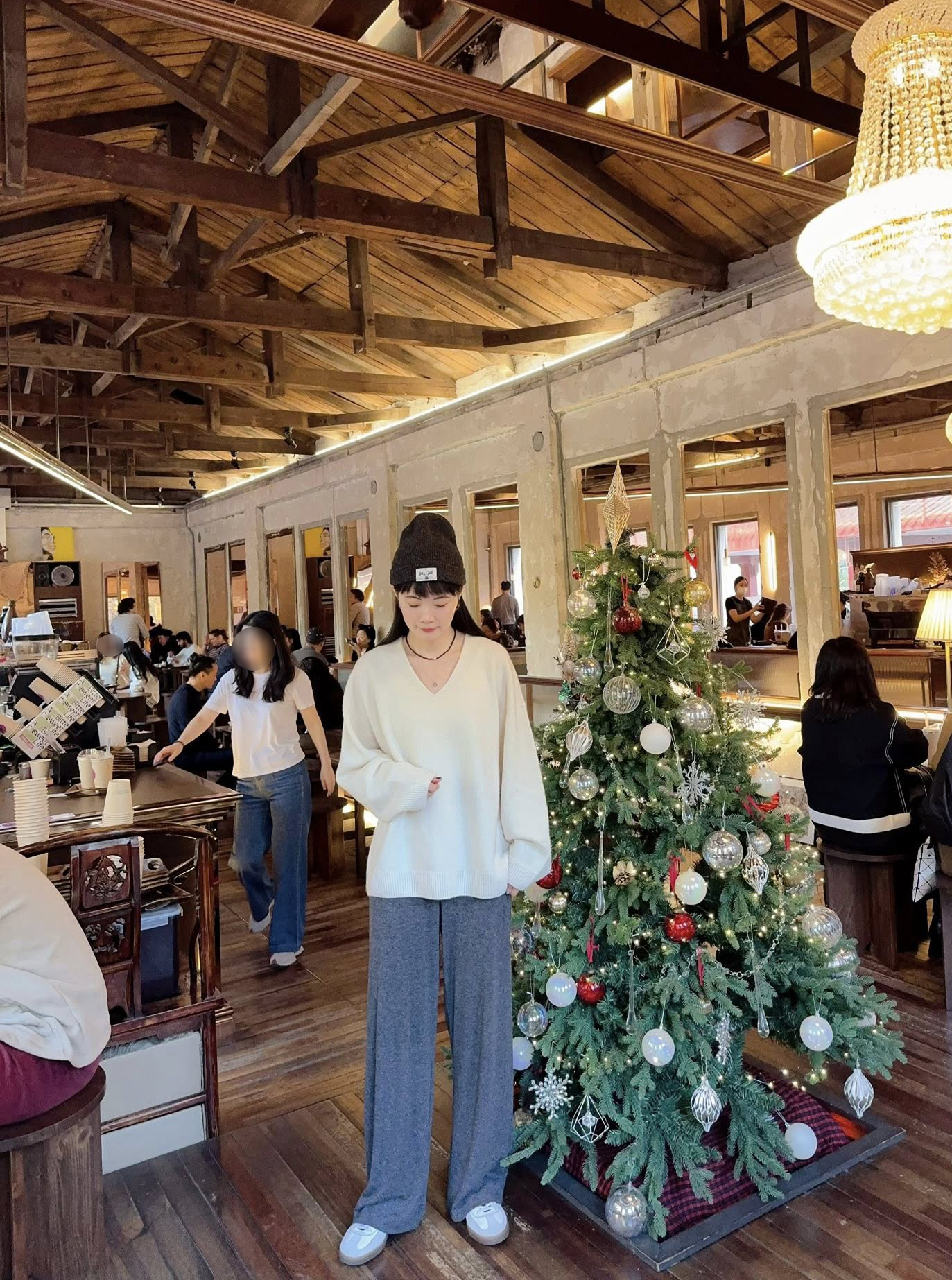 B114.灰階百搭磨毛彈性瘦瘦褲