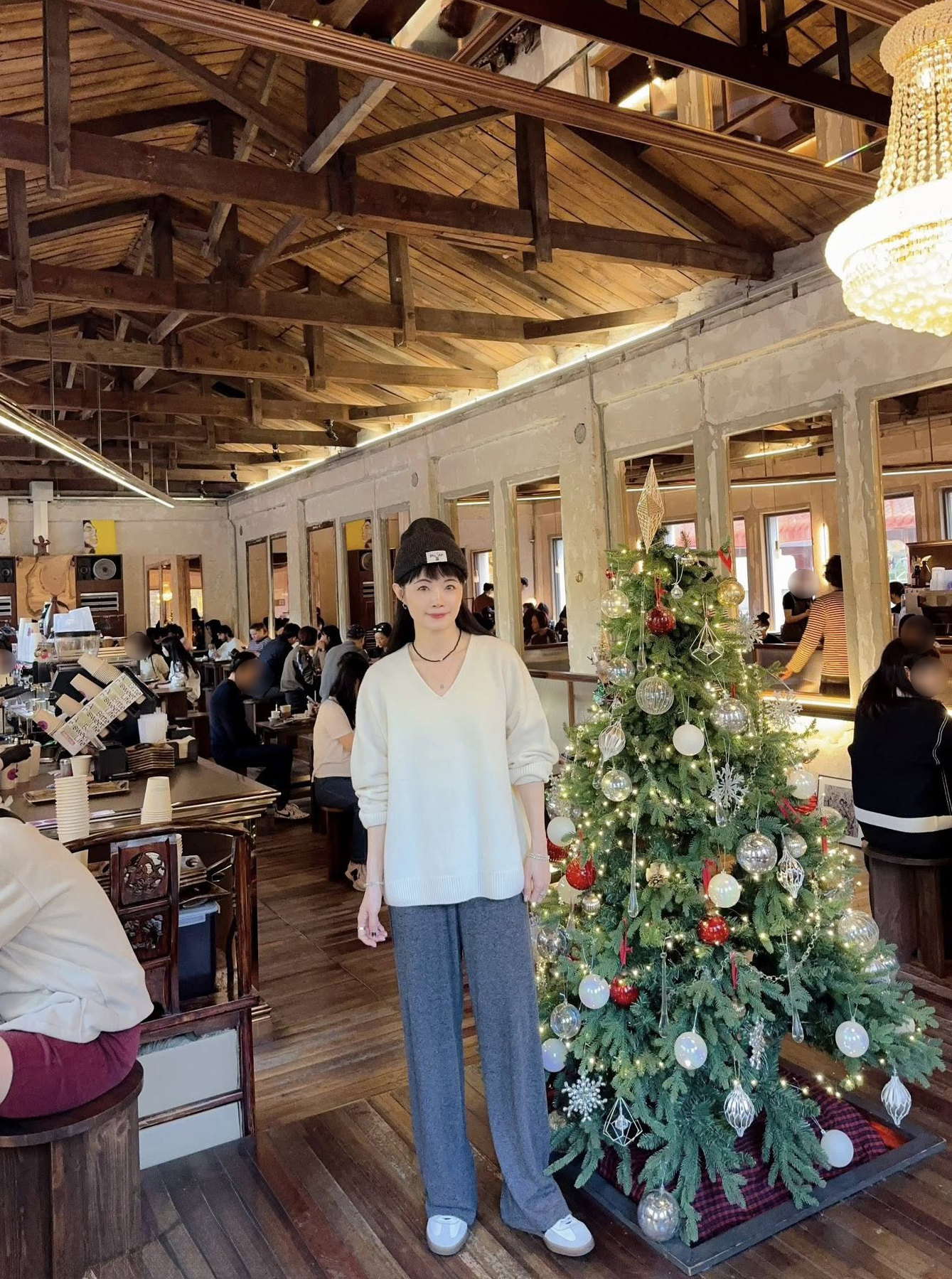 B114.灰階百搭磨毛彈性瘦瘦褲