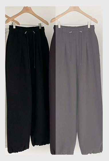 B04.前打褶褲口可束內刷毛棉質長褲