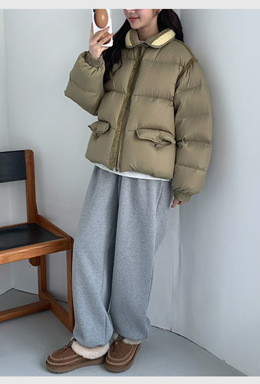 B04.前打褶褲口可束內刷毛棉質長褲