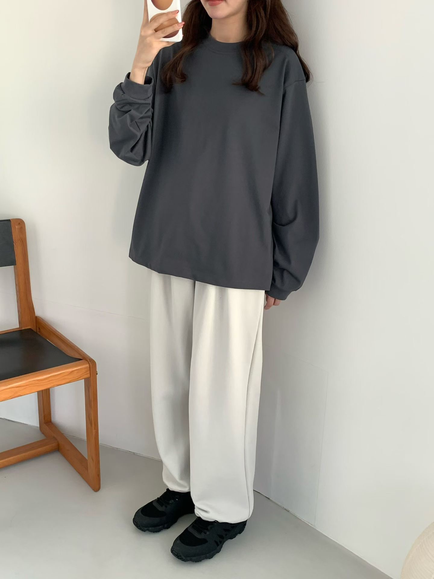 B04.前打褶褲口可束內刷毛棉質長褲