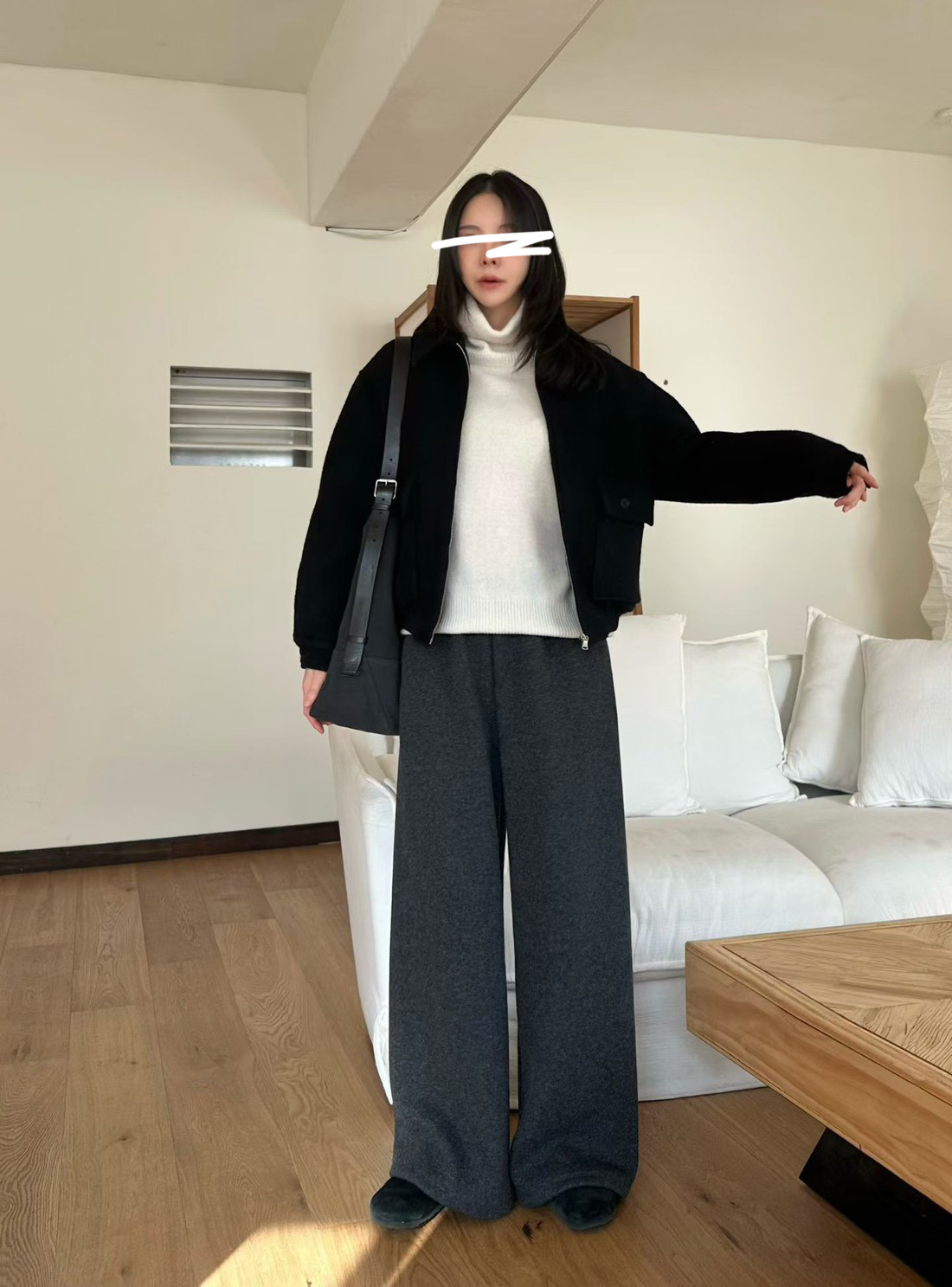 A40.慵懶鬆緊腰落地羊毛長褲