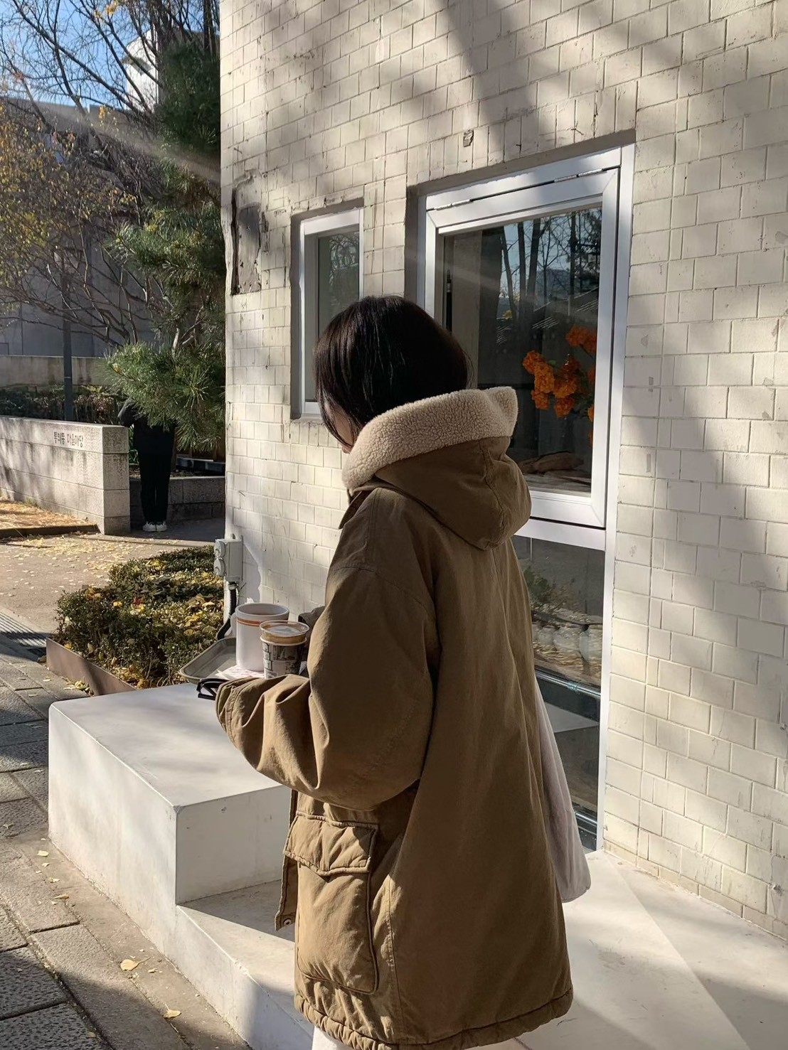 A13.小V家連帽毛毛滾邊鴨絨中長外套