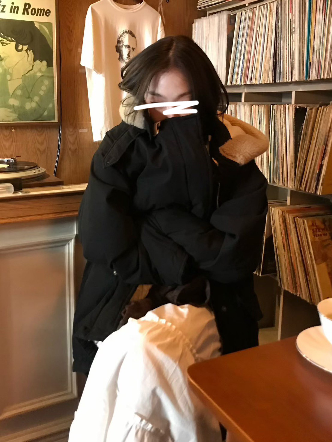 A13.小V家連帽毛毛滾邊鴨絨中長外套