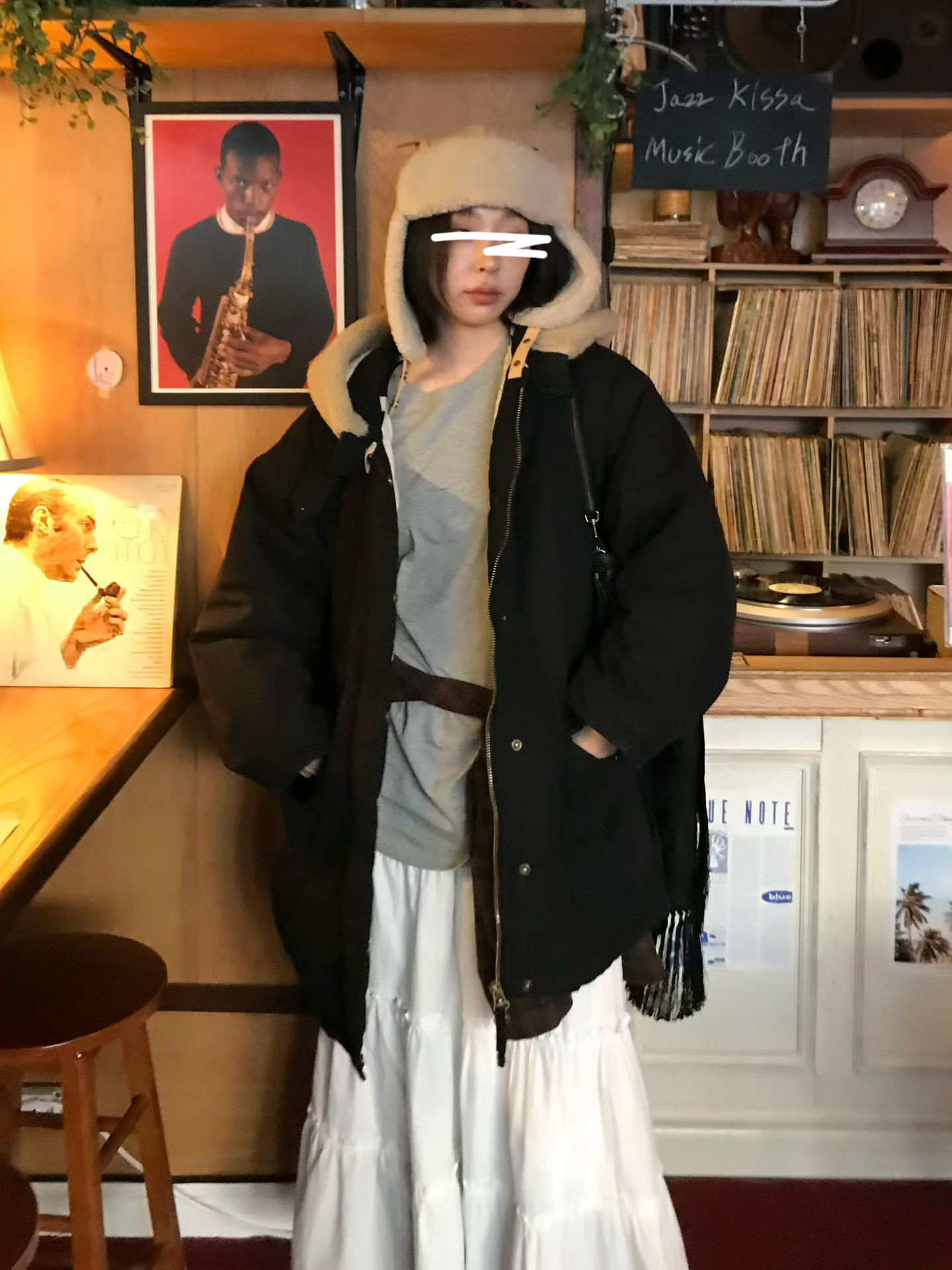 A13.小V家連帽毛毛滾邊鴨絨中長外套