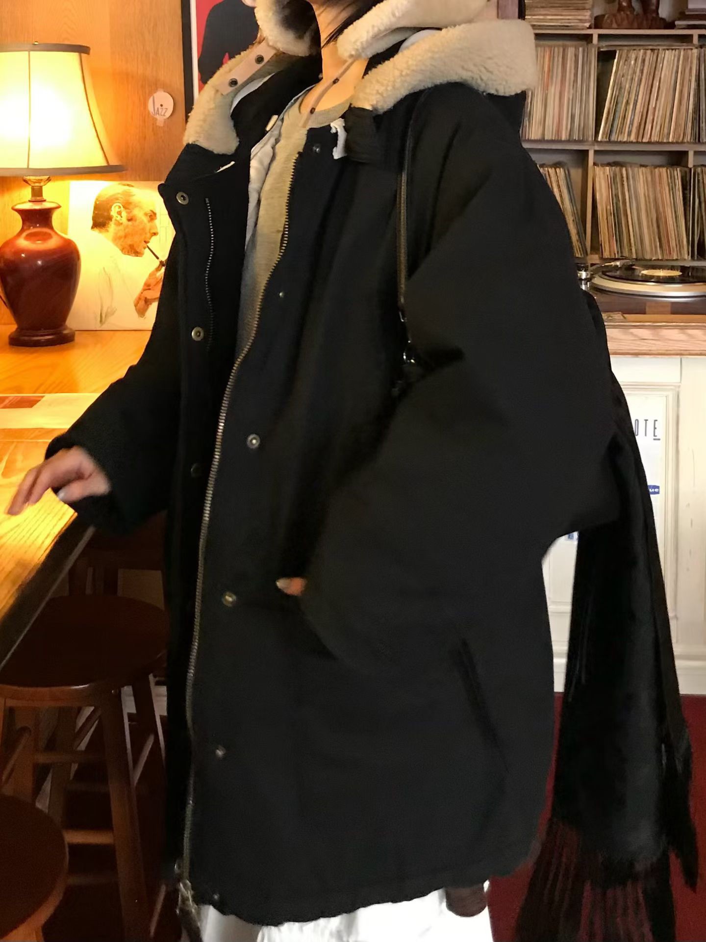 A13.小V家連帽毛毛滾邊鴨絨中長外套