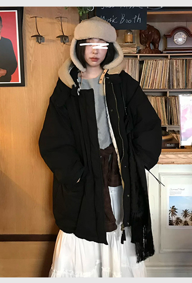 A13.小V家連帽毛毛滾邊鴨絨中長外套